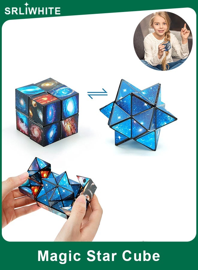 اسرلي وايت مكعب ستار سكاي السحري - مكعب أحجية ثلاثي الأبعاد - لعبة مكعب سحري لتخفيف التوتر 2 في 1 للأطفال والكبار - Image 1